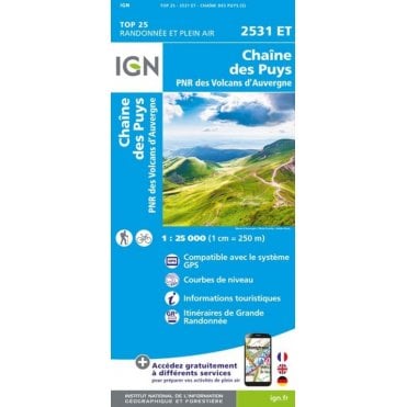2531ET - Chaîne des Puys PNR des Volcans d'Auvergne map