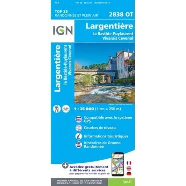 2838OT - Largentière / La Bastide-Puylaurent / Vivarais Cévenol map