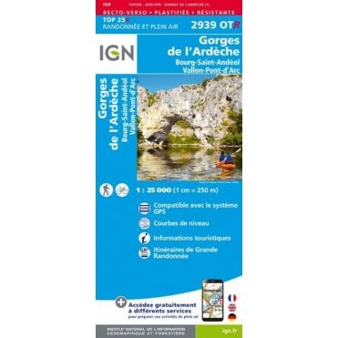 2939OTR - Gorges de l'Ardèche / Bourg-St-Andéol (Waterproof) map