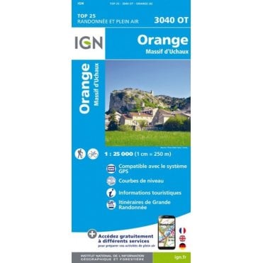 3040OT - Orange / Massif d'Uchaux map