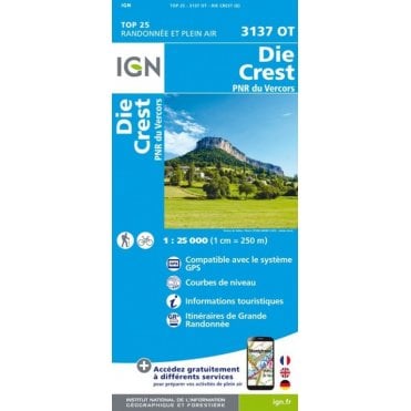 3137OT - Die / Crest / PNR du Vercors map