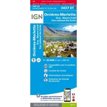 3437ETR - Orcières-Merlette / Sirac / Mourre Froid/PNR Ecrins (Waterproof) map