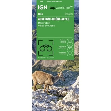 Auvergne, Rhône-Alpes, Massif Alpin, Vallée du Rhône - IGN regional road map R15