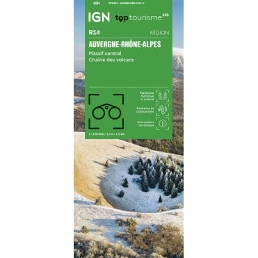Auvergne, Rhône-Alpes, Massif Central, Chaîne volcans- IGN regional road map R14