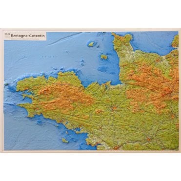 Bretagne and Cotentin 3D relief Wall map
