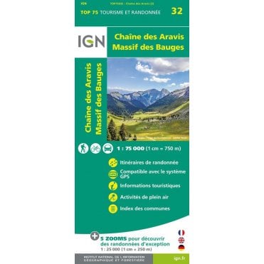 Chaîne des Aravis / Massif des Bauges - IGN TOP75, map 75032