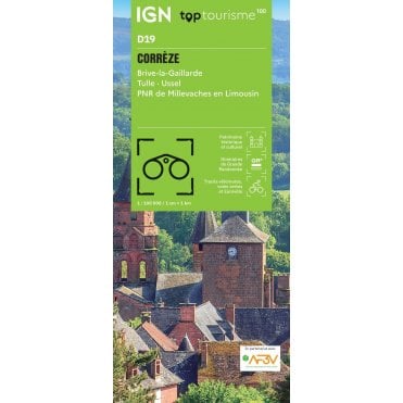 Corrèze - Brive-la-Gaillarde Tulle Ussel Millevaches Limousin - IGN TOP100 map D19
