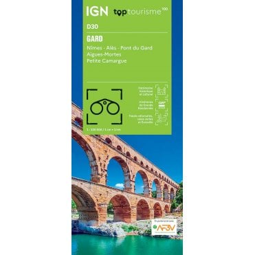 Gard / Nîmes Alès Pont du Gard Aigues-Mortes - IGN TOP100 map D30