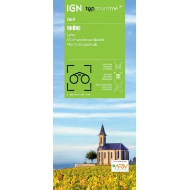 Rhône / Lyon Villefarnche-sur-Saône Monts du Lyonnais - IGN TOP100 map D69