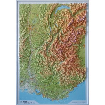 Rhône Valley 3D relief Wall map