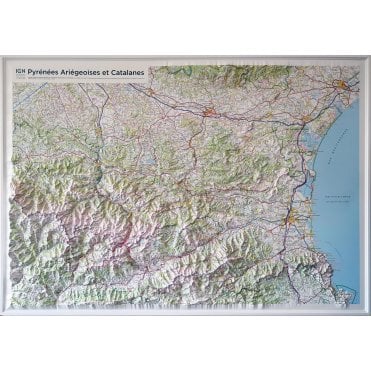 The Ariège Pyrenees & Catalonia 3D relief Wall map