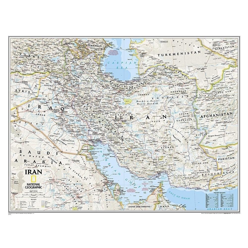 Iran Political Wall Map - Laminated (30.25 x 23.5 inches)