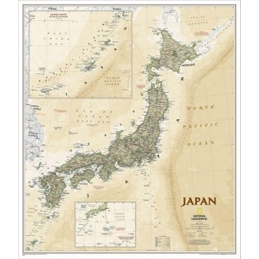 Japan Political Antique Style 'Executive' Wall Map (25 x 29.25 inches)