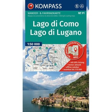 Lake Como, Lake Lugano | Kompass hiking map 91