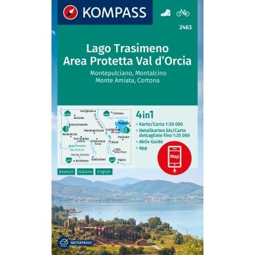 Lake Trasimeno, Protected Area Val d 'Orcia, Montepulciano, Montalcino, Monte Amiata, Cortona | Kompass hiking map 2463