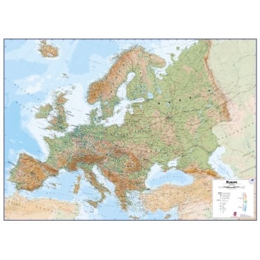 Europe Physical Wall Map Laminated 1:4.3 Million
