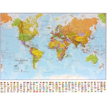 Small World Wall Map With Flags 1:60Million scale - Paper or Laminated