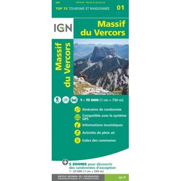 Massif du Vercors - IGN TOP75, map 75001