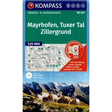 Mayrhofen, Tux Valley, Zillergrund | Kompass hiking map 037