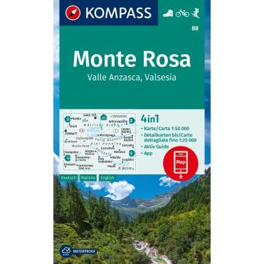 Monte Rosa, Valle Anzasca, Valsesia | Kompass hiking map 88
