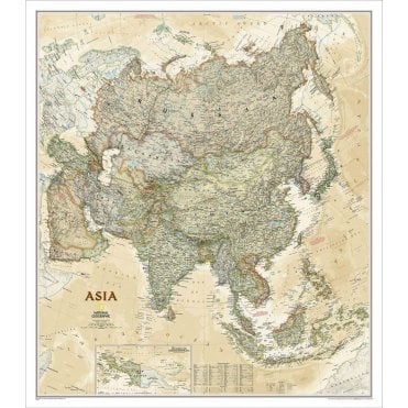Asia Political Antique Style 'Executive' Wall Map (33.25 x 38 inches)