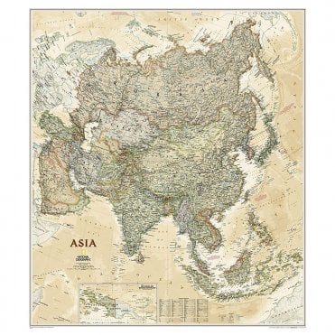 Asia Political Antique Style 'Executive' Wall Map - Laminated (33.25 x 38 inches)