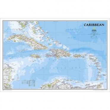 Caribbean Political Wall Map (36 X 24 Inches)