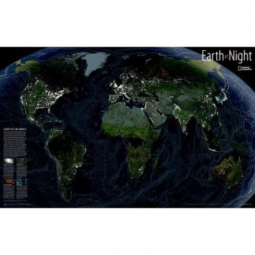 Earth at Night Wall Map (35 x 22.25 inches)