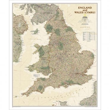England and Wales Political Antique Style 'Executive' Wall Map (30 x 36 inches)