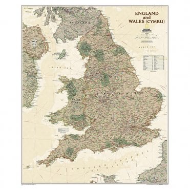 England and Wales Political Antique Style 'Executive' Wall Map - Laminated (30 x 36 inches)