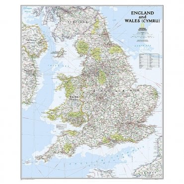 England and Wales Political Wall Map (30 x 36 inches)