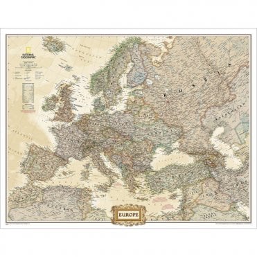 Europe Political Antique Style 'Executive' Enlarged Wall Map (46 X 35.75 Inches)