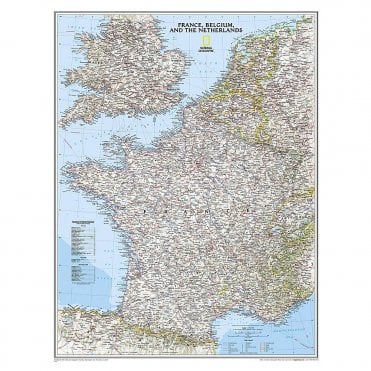 France, Belgium, and The Netherlands Political Wall Map - Laminated (23.5 x 30.25 inches)