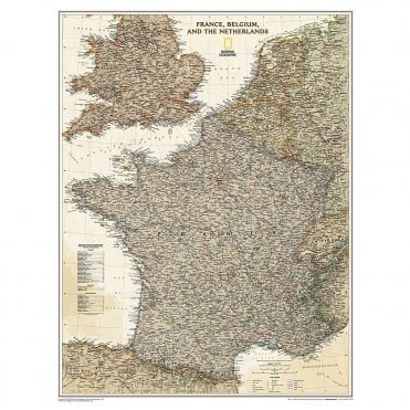 France, Belgium, and The Netherlands Political Antique Style 'Executive' Wall Map - Laminated (23 x 30 inches)