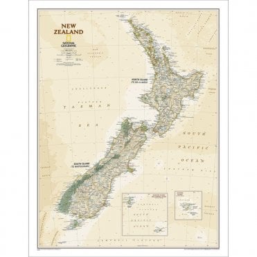 New Zealand Political Antique Style 'Executive' Wall Map - Laminated (23.5 x 30.25 inches)