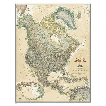 North America Political Antique Style 'Executive' Wall Map - Laminated (23.5 x 30.25 inches)