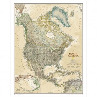 North America Political Antique Style 'Executive' Wall Map (23.5 x 30.25 inches)