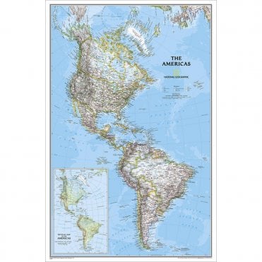 The Americas Political Wall Map (23.75 x 36.5 inches)