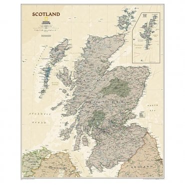 Scotland Political Antique Style 'Executive' Wall Map (30 x 36 inches)
