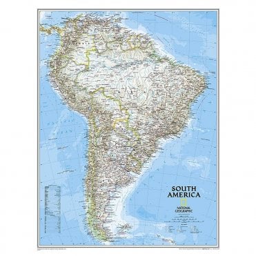 South America Political Wall Map (23.5 x 30.25 inches)