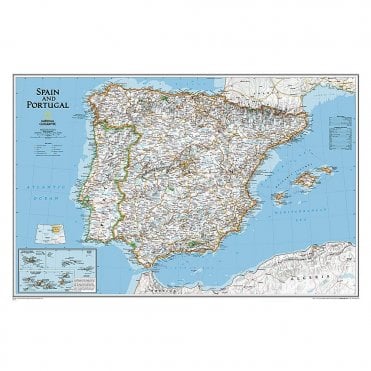 Spain and Portugal Political Wall Map (33 x 22 inches)
