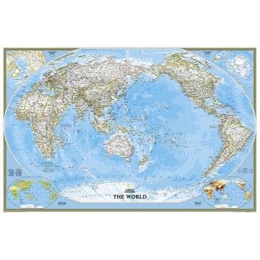 World Political Pacific Centred Enlarged  Laminated Wall Map