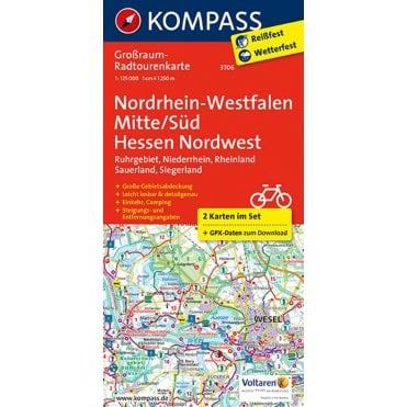 North Rhine-Westphalia Center / South, Hesse Northwest | Kompass cycle tour map 3706
