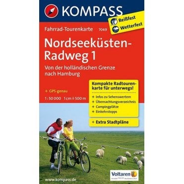 North Sea cycle route part 1 of 2, From the Dutch border to Hamburg - Kompass cycle tour map 7049