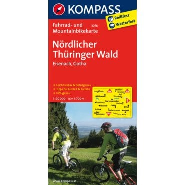 Northern Thuringian Forest, Eisenach | Kompass cycling map 3076