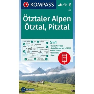 Oetztal Alps, Oetztal, Pitztal | Kompass hiking map 43