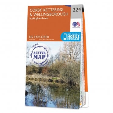 Ordnance Survey Explorer Active map 224 - Corby, Kettering & Wellingborough (Waterproof)