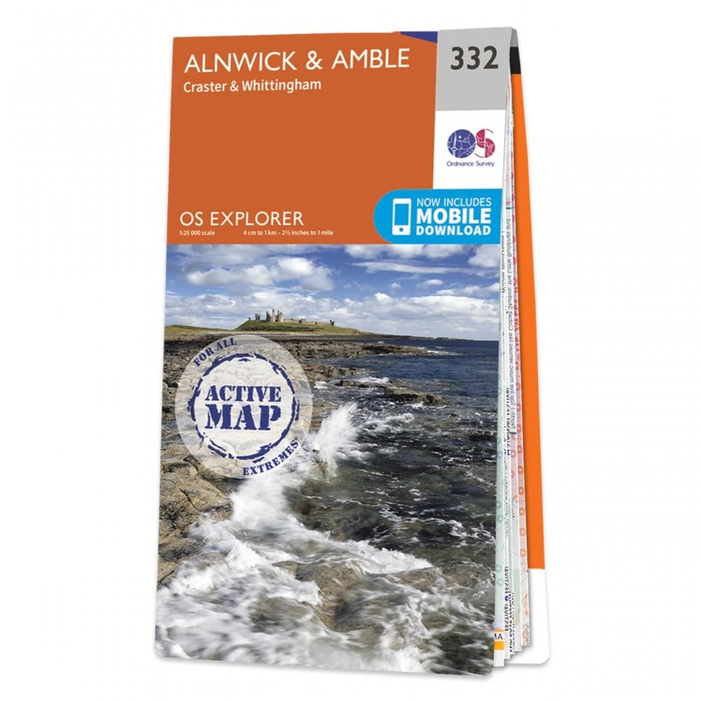 Ordnance Survey Explorer Active map 332 - Alnwick & Amble (Waterproof)