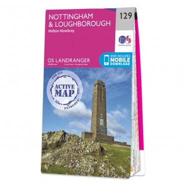 Ordnance Survey Landranger Active map 129 - Nottingham & Loughborough (Waterproof)