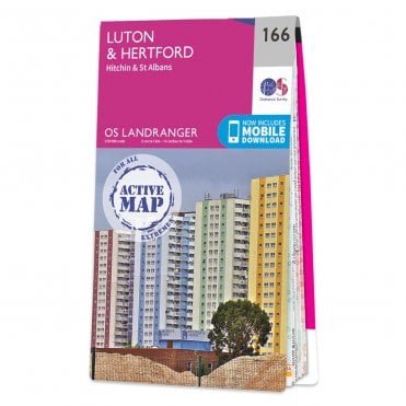 Ordnance Survey Landranger Active map 166 - Luton & Hertford (Waterproof)